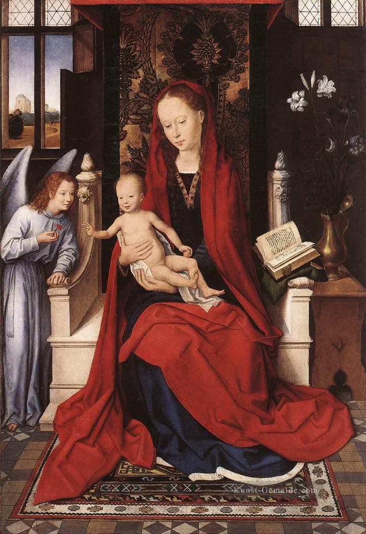 Virgin Enthroned mit Kind und Engel 1480 Niederländische Hans Memling Ölgemälde